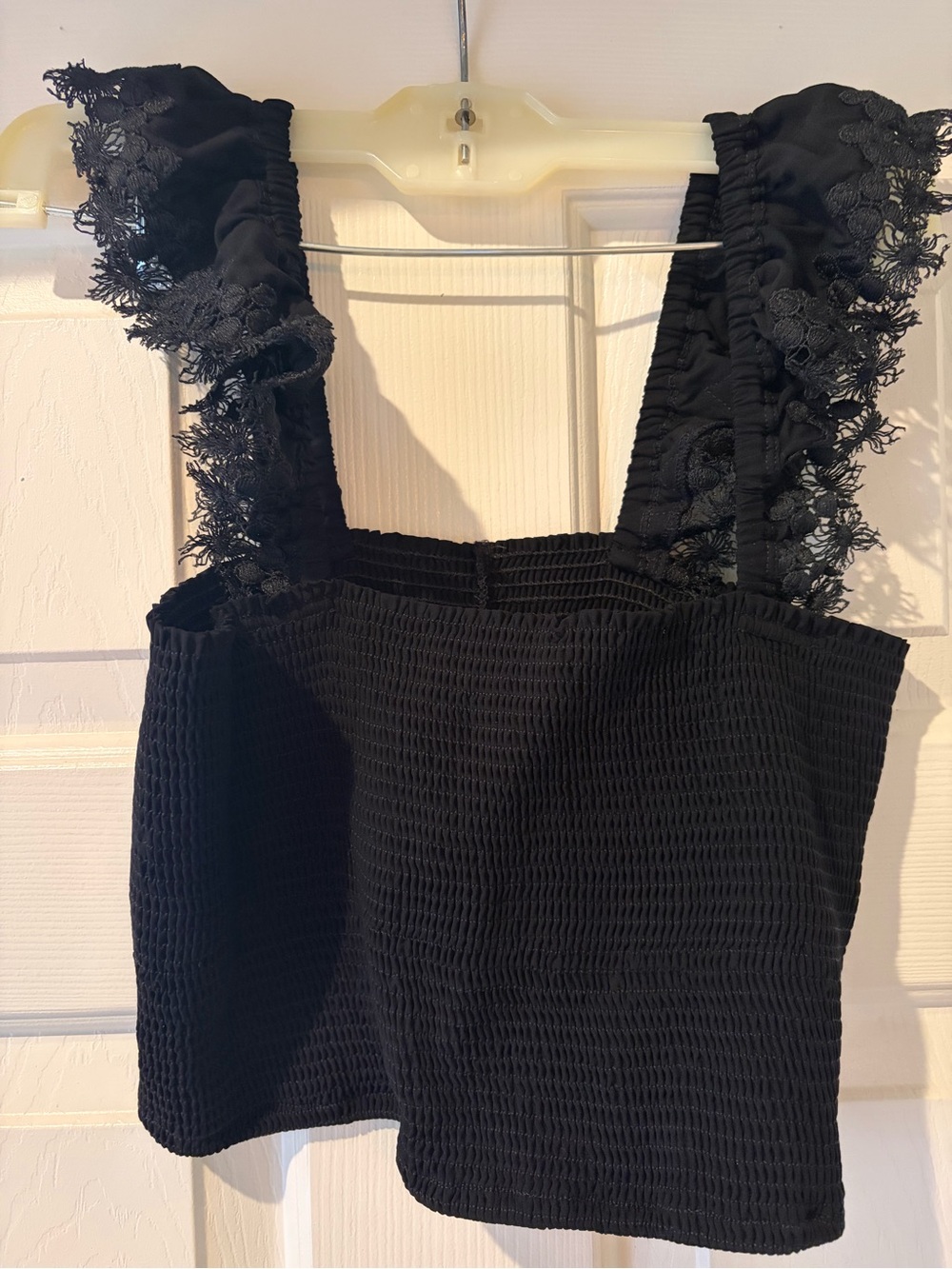 Peixoto Black Smocked Tank with Lace-Strap Detail